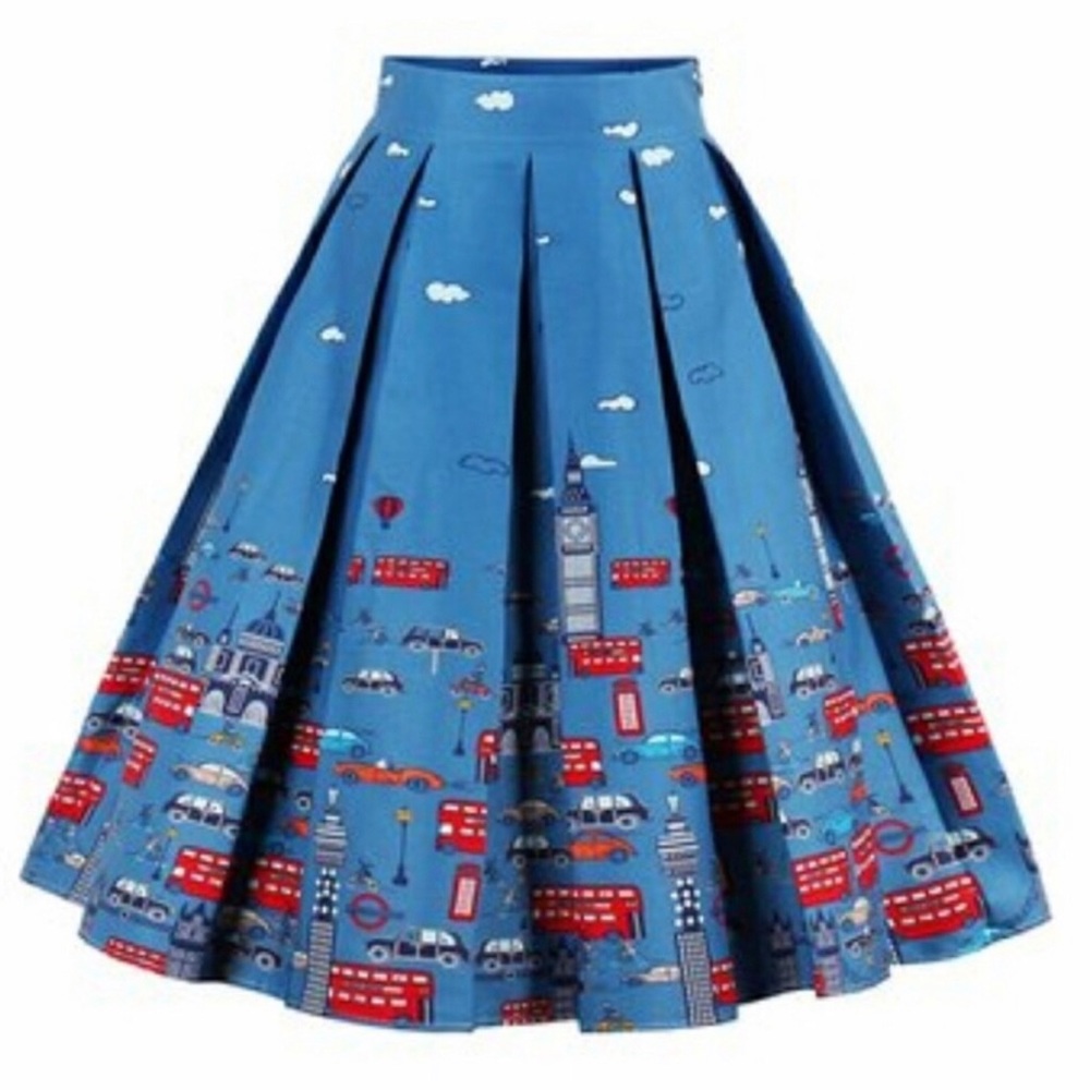 Cute London Transportation Soft-Pleat Skirt NWT